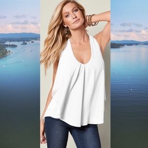 Venus Ruffle Front Tank in White/Ivory